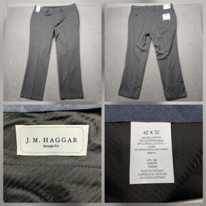 J.M. Haggar Dress Pants Men's 42x32 Gray Straight Fit Stretch NWT
